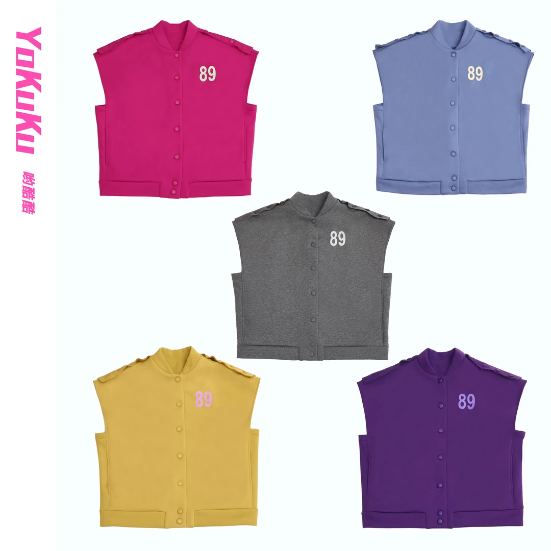 哟酷酷美式复古街头时尚潮流背心按扣款