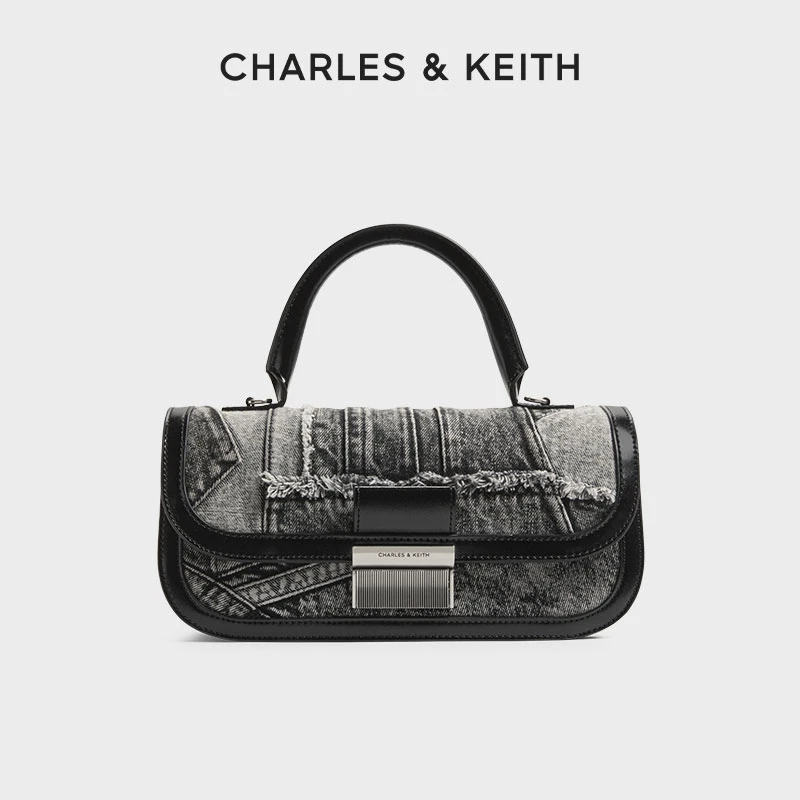 CHARLES&KEITH拼接丹宁单肩翻盖豆腐包女原50271462-1