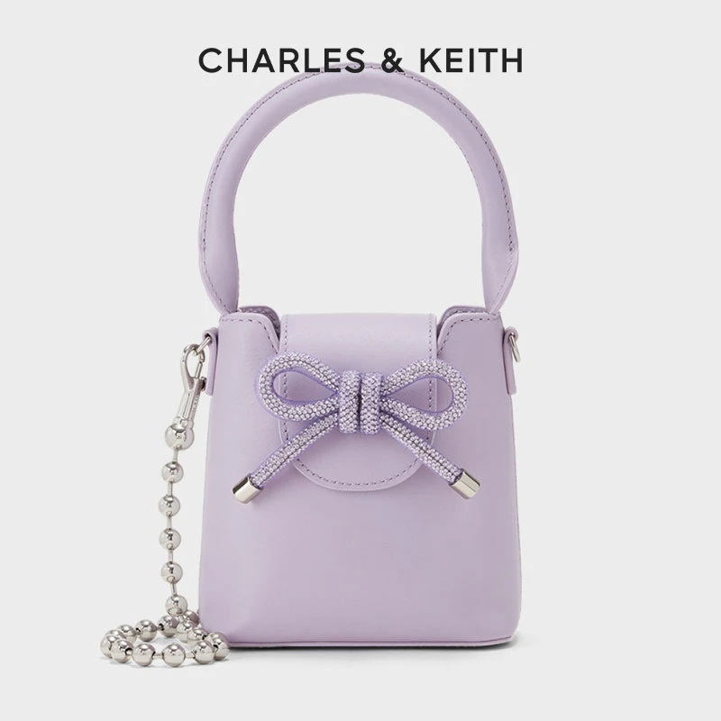 CHARLES & KEITH女士纯色蝴蝶结迷你轻奢仙女水桶包SL2-50270968