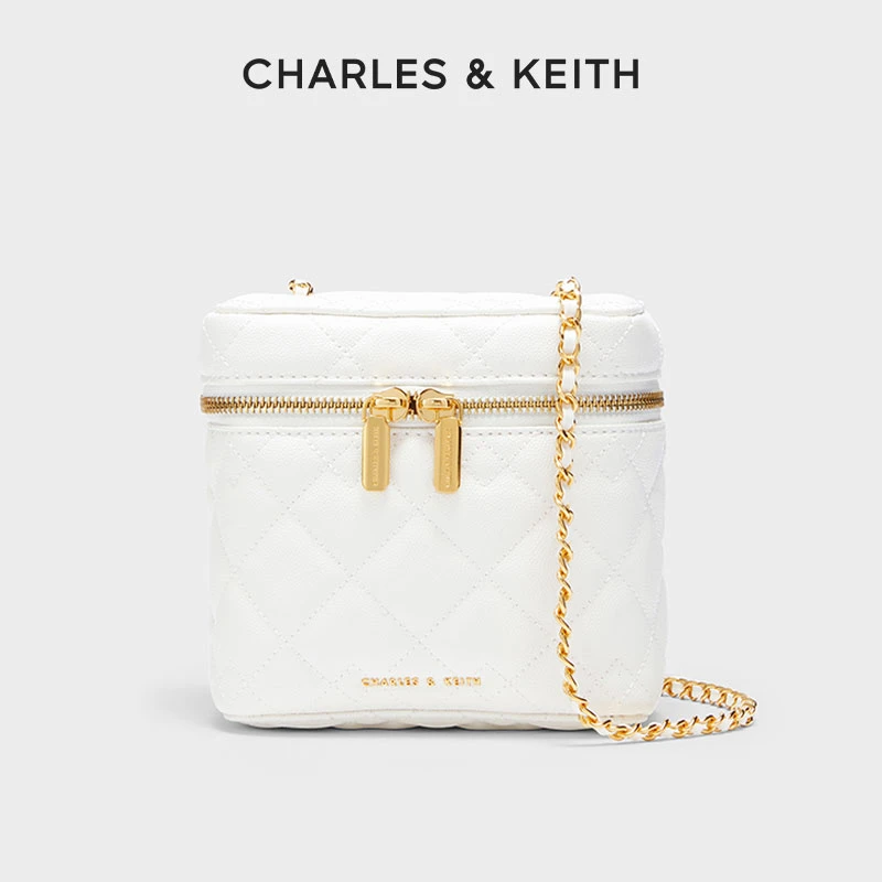 CHARLES & KEITH【商场同款】小香绗缝菱格金球扣化妆盒包80271114