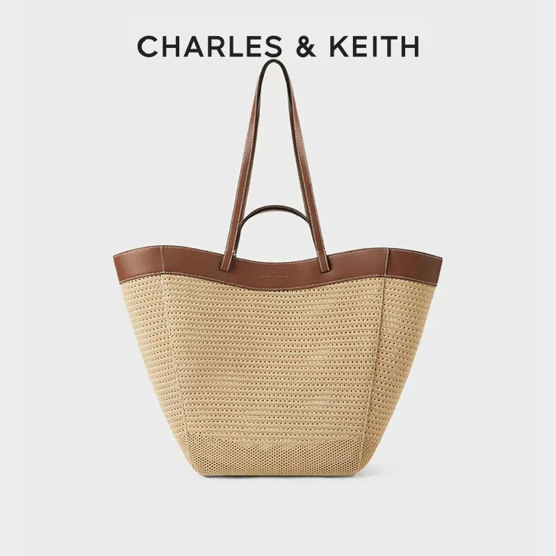 CHARLES&KEITH明星同款复古编织沙滩单肩托特包【原】CK2-30782113