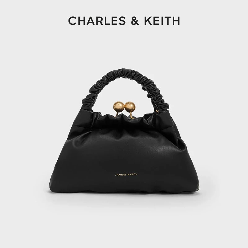 CHARLESKEITH褶皱纯色百搭手提单肩云朵包口金包女【原】50160167