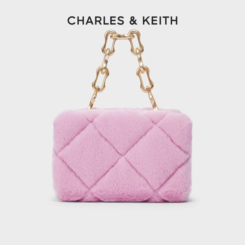 CHARLES&KEITH女士菱格百搭褶皱毛绒单肩斜挎小方包CK2-51220004