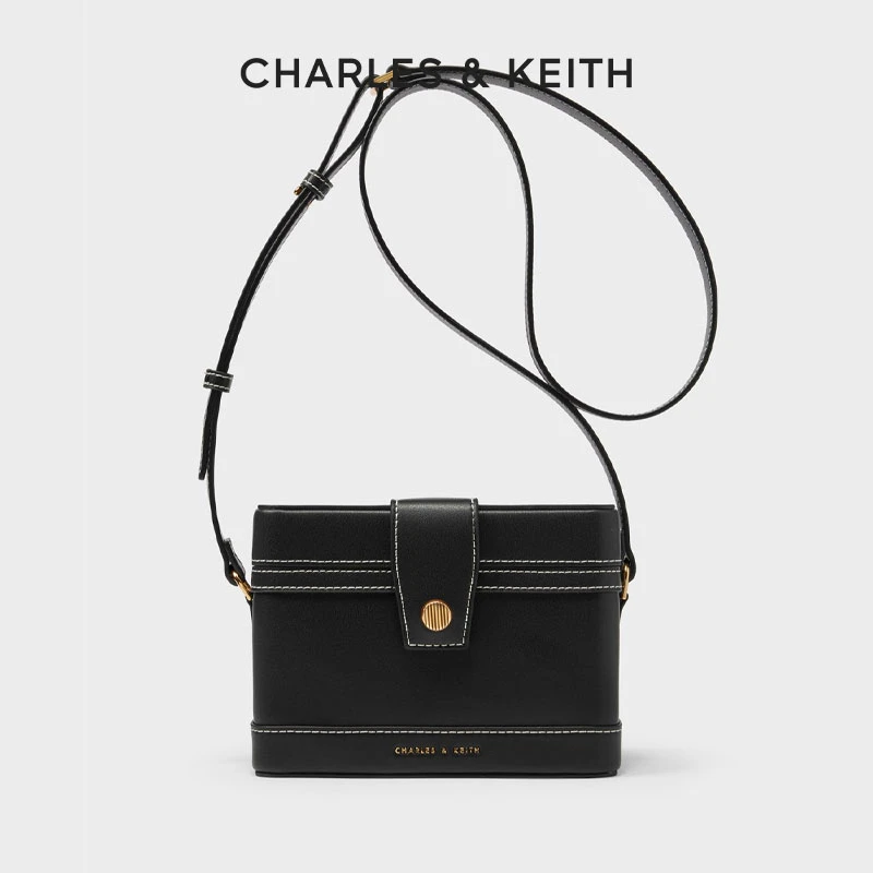 CHARLES & KEITH薄荷曼波绿复古绗缝单肩斜挎盒子包【原】80701182