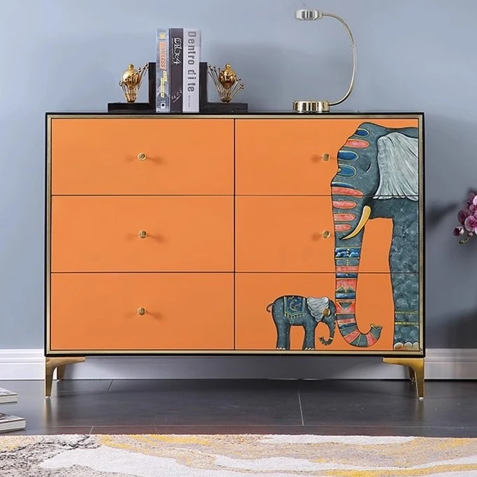 【120*36*90cm六斗柜】爱马仕橙斗柜收纳柜现代轻奢客厅储物柜彩绘
