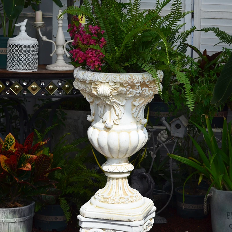 欧式复古高脚杯浮雕罗马花盆花园庭院户外阳台玄关别墅门口装饰品