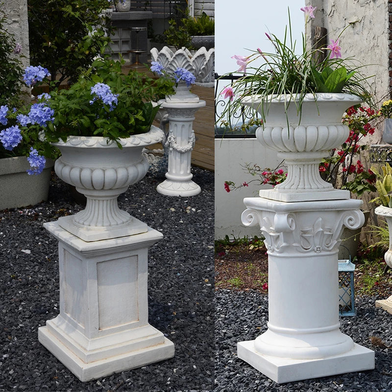 欧式花园罗马柱圆盆配高脚杯整套大号别墅门口户外庭院摆件装饰品