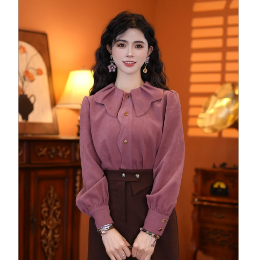 牧子【花语叶】2024秋款简约小众气质设计感衬衫上衣00983