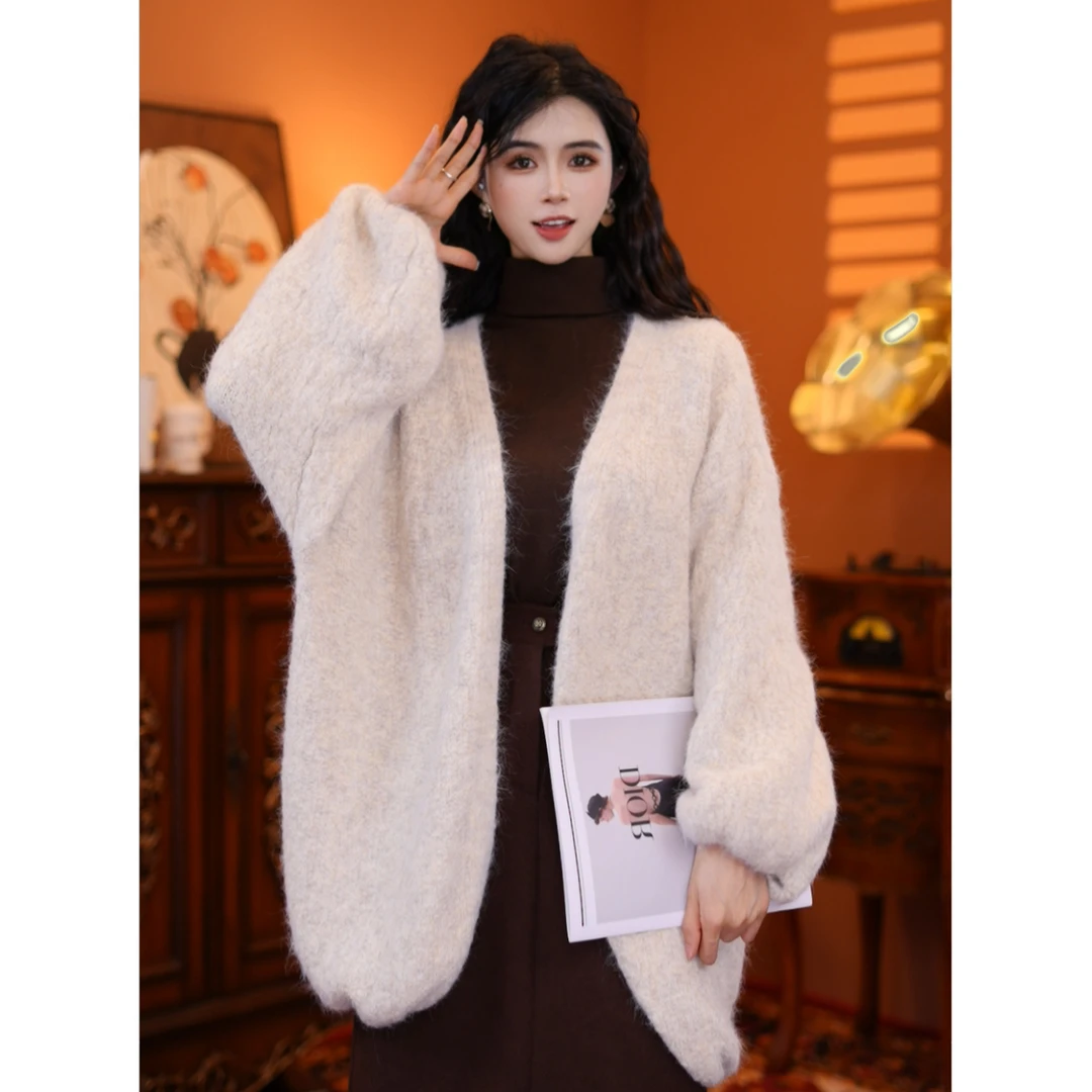 牧子【圆舞曲】秋款宽松软糯纯色针织毛衣开衫00887