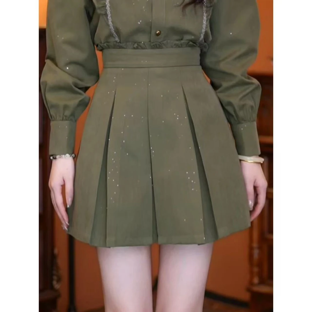 乐乐【阳光青提】复古百搭温柔闪闪显瘦高腰女装短裙00974