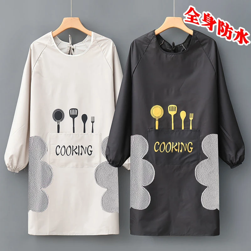 围裙长袖防水防油家用厨房做饭擦手成人工作服女时尚带袖罩衣围腰