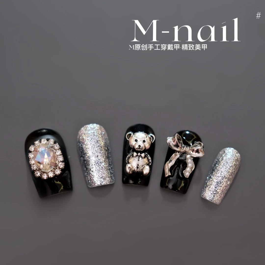 现货【复古酷黑】 短方圆/中方 纯手工显白穿戴甲10片 穿戴式美甲