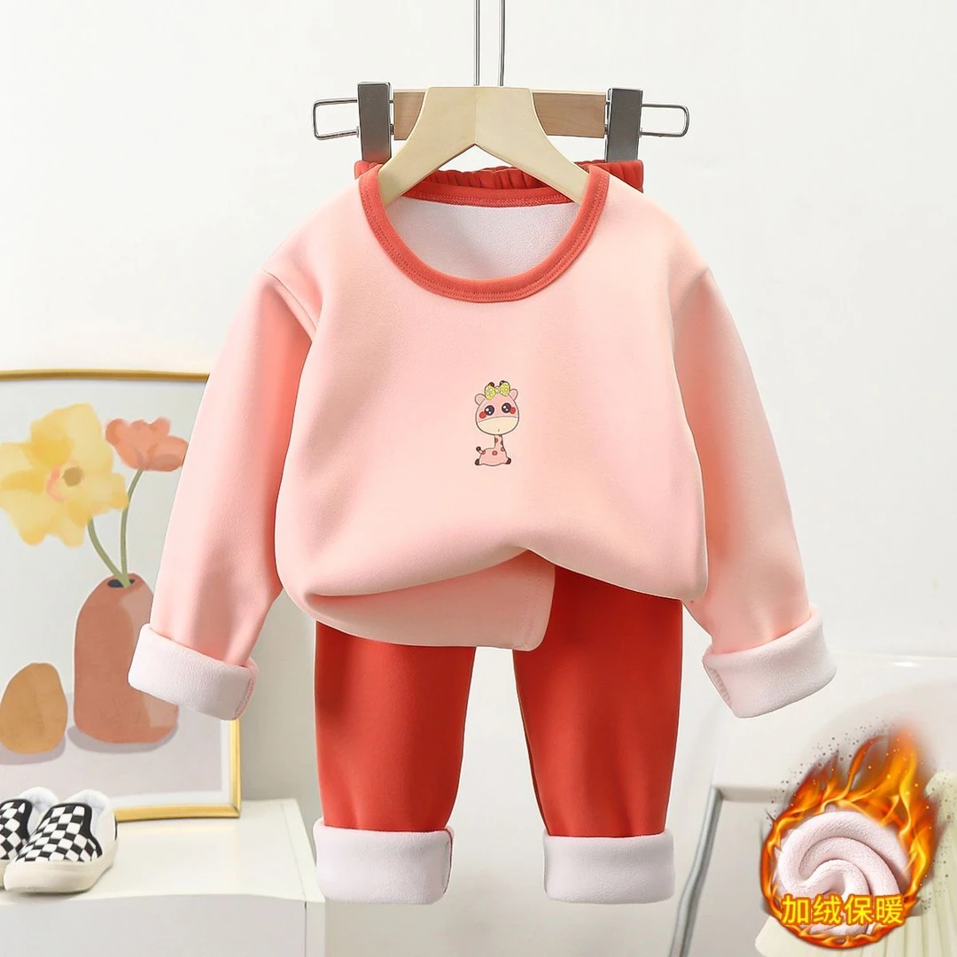 儿童保暖内衣套装加绒加厚2023秋冬新款男童女童家居服宝宝保暖fn
