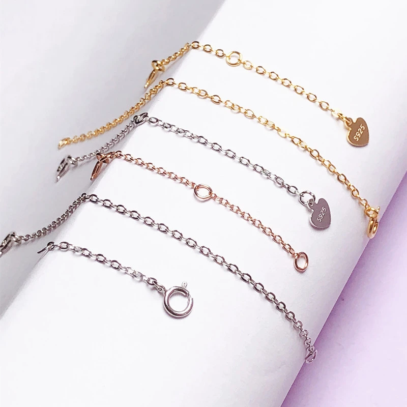 s925银延长链手链项链加长链子弹簧扣链配件尾链调节链条接长配件