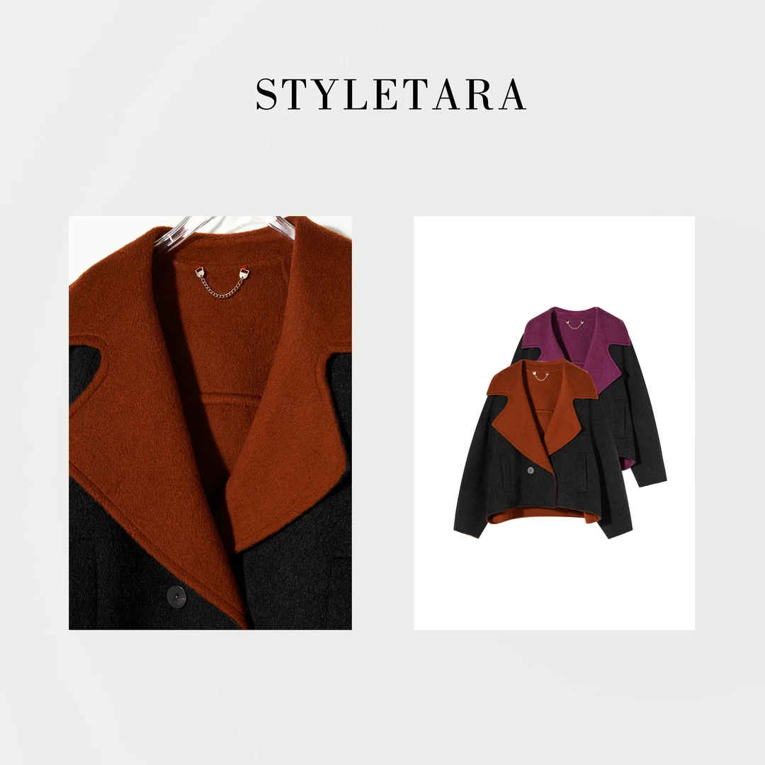 *春季女士撞色短款大衣12013