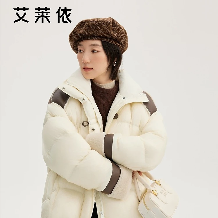 艾莱依2024新款设计感短款羽绒服女冬季时尚百搭翻领保暖外套3139