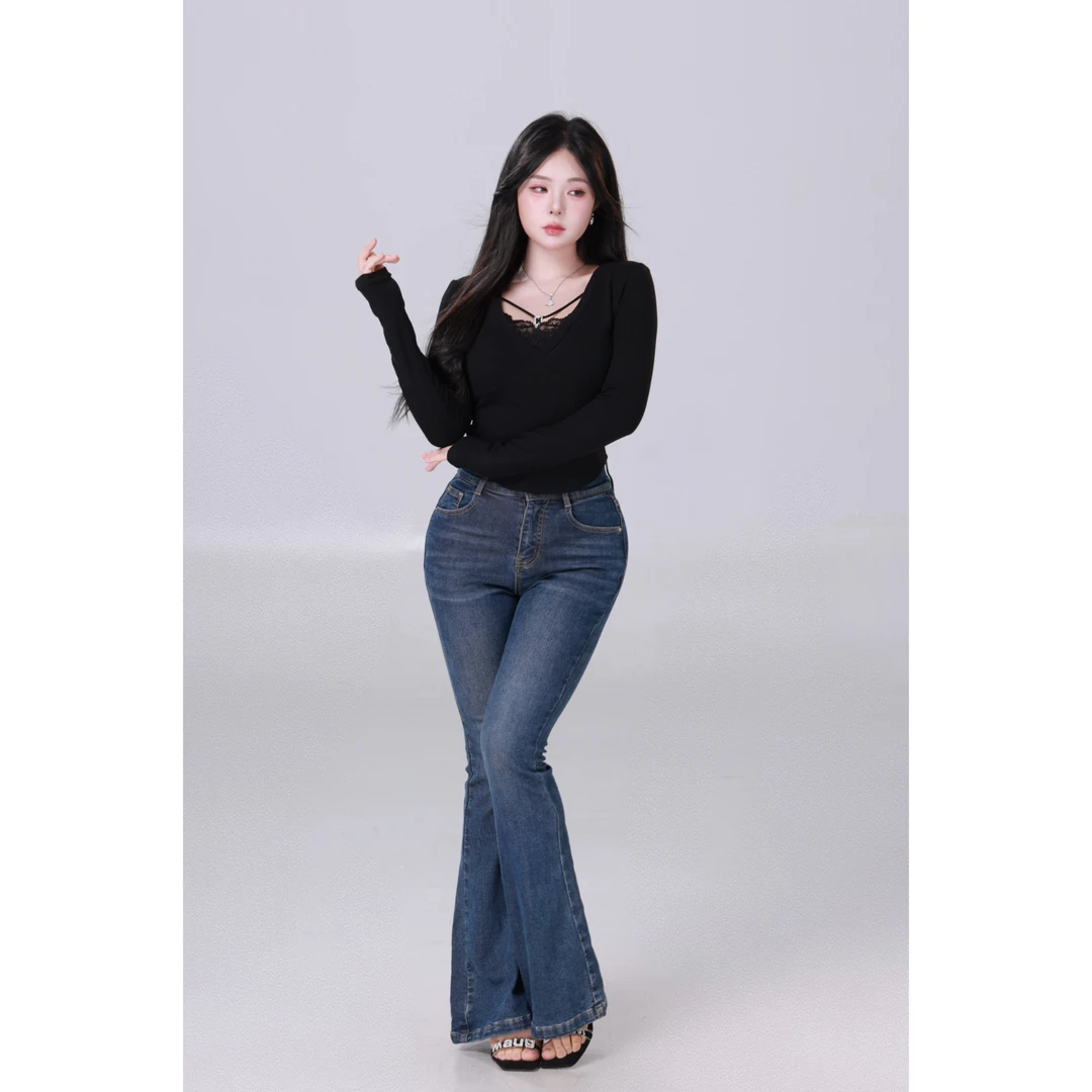 现MengFairy【丰胯神裤】纯欲气质高腰辣妹加绒丰胯牛仔裤3984M雅丹