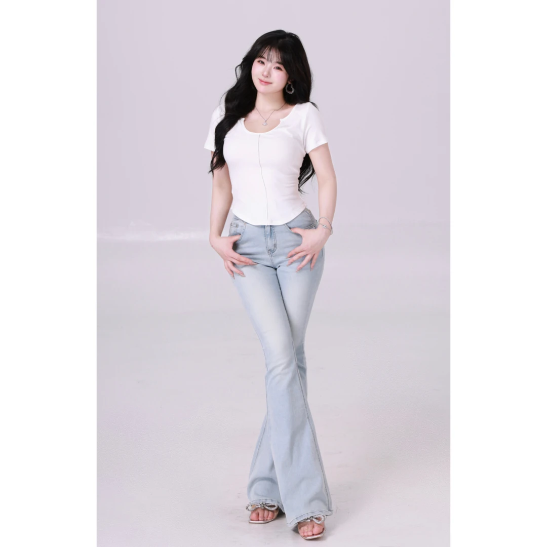 清清MengFairy【蜜桃奶芙】简约短款修身显瘦百搭T恤夏季2755M