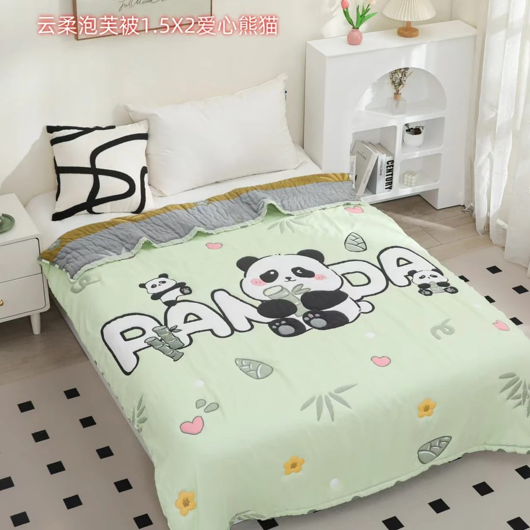 【爱心熊猫】150*200cm单人泡芙被棉精梳棉被亲肤柔软泡芙被