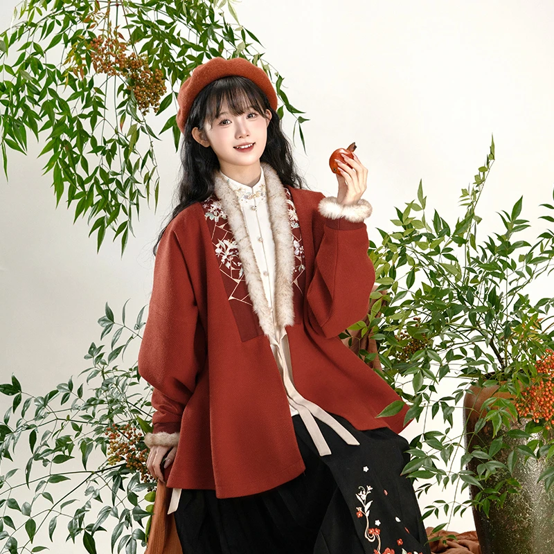 【冬日负暄 汉服加绒加厚保暖古风交领温暖红色日常中国风秋冬