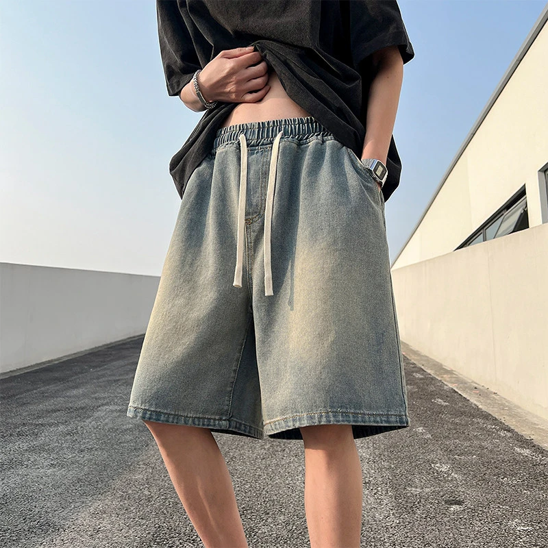 夏季男士牛仔短裤宽松直筒透气休闲五分裤潮流复古水洗中裤