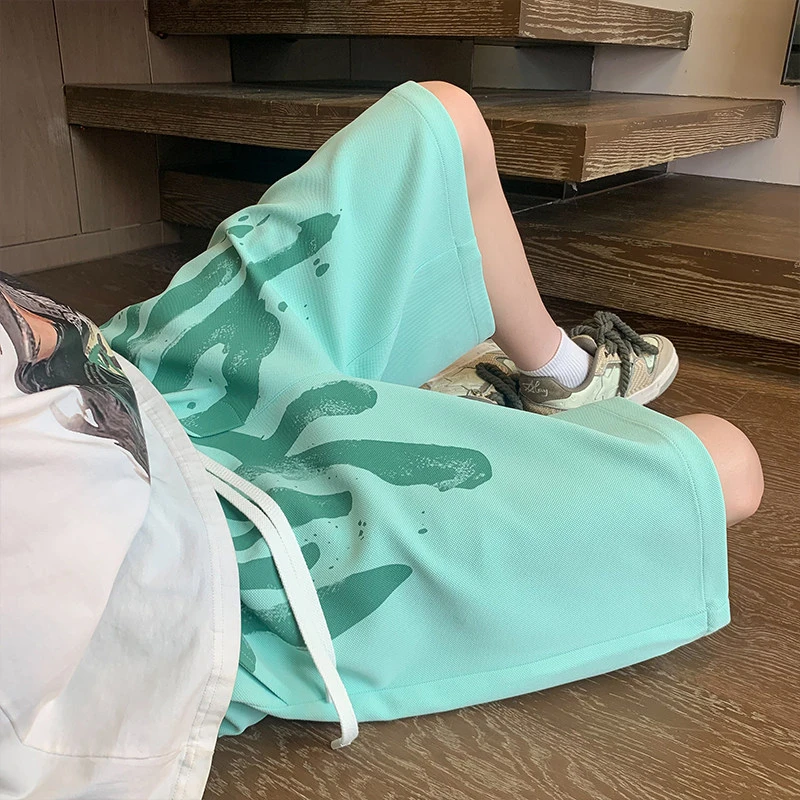 美式印花休闲短裤男宽松舒适五分裤潮流运动沙滩裤夏季薄款