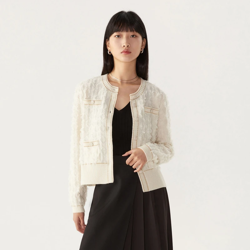 hply荷比俪香风气质剪花通勤羊绒开衫HDD11650177