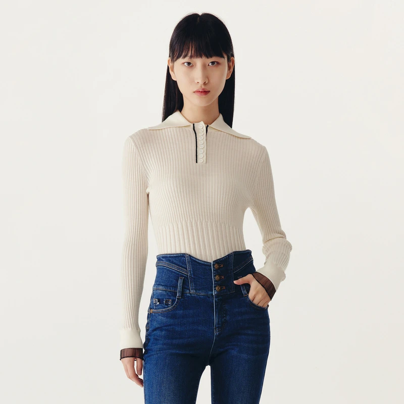 HPLY荷比俪冬季新款女polo领轻柔纱线羊毛针织衫HEC41650317