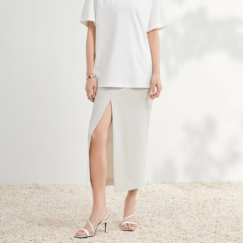 小荷甄选hply荷比俪2023气质三醋酸高开衩显瘦半裙HDD22700061