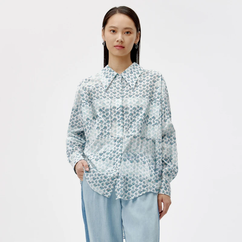 HPLY荷比俪夏季新款女玫瑰图案提花面料宽松衬衫HYC28630161