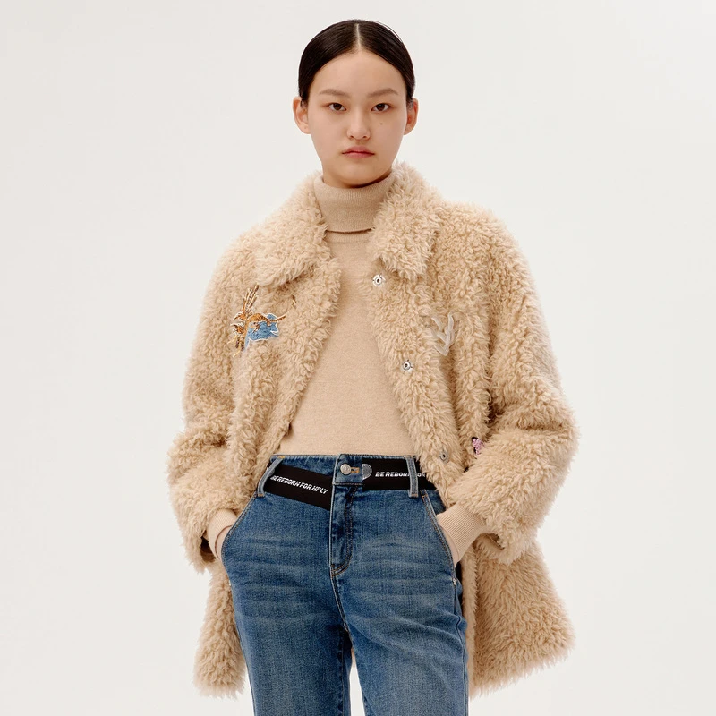 HPLY荷比俪冬新品女别致刺绣贴标毛呢外套HHB41590225