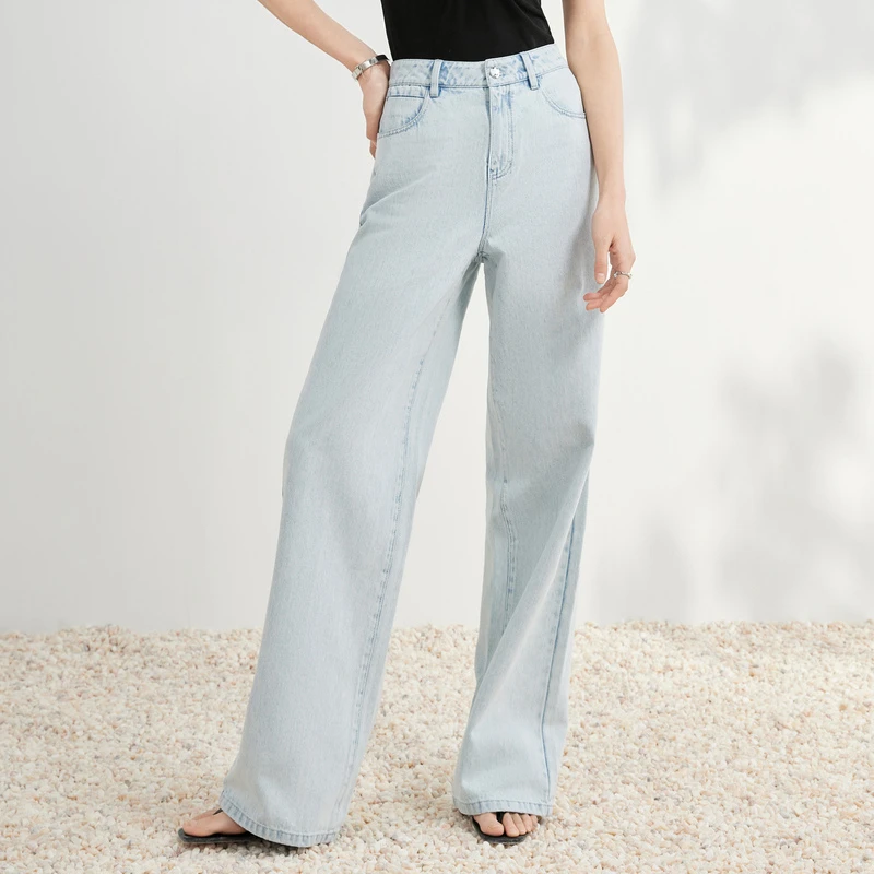 hply荷比俪2023帅气绣标显瘦蓝色休闲直筒牛仔裤夏季HDD22420053