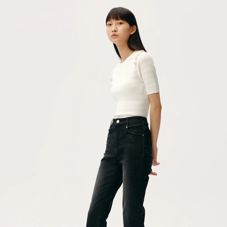 HPLY荷比俪打底女珍珠装饰时尚通勤舒适针织衫HYC14650260