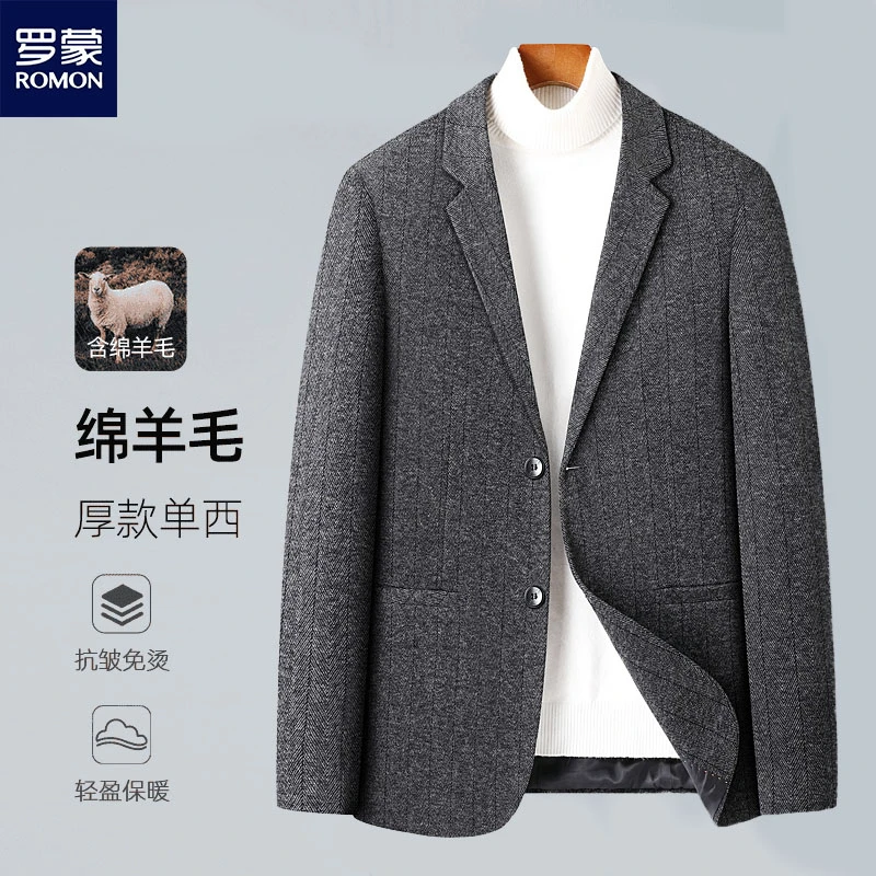 Romon/罗蒙【绵羊毛针织单西】轻奢商务修身西装外套男装A281