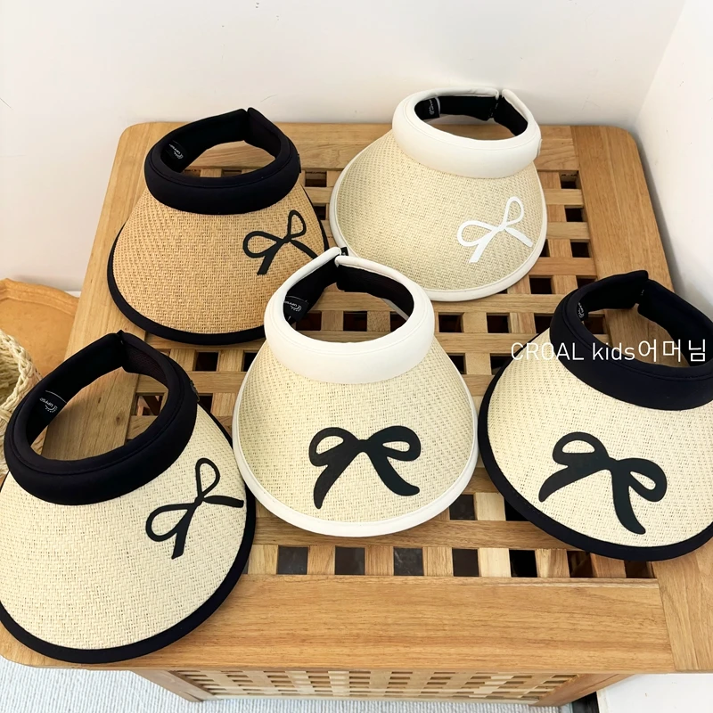 儿童小香风帽子夏季女童可爱防晒帽空顶遮阳帽女孩蝴蝶结太阳帽