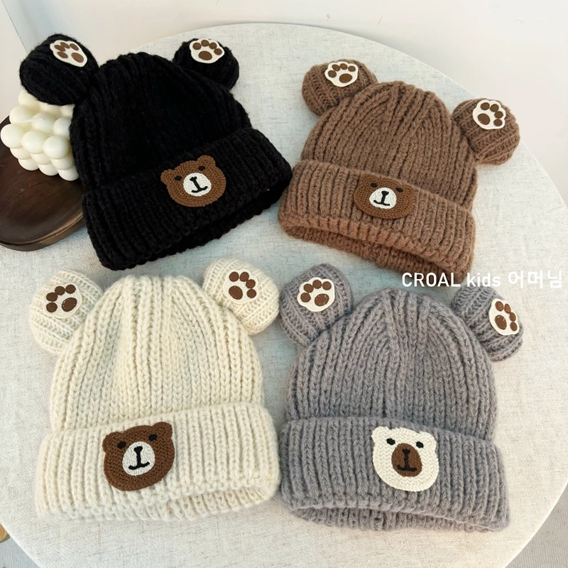 韩国ins儿童帽子秋冬小熊针织毛线帽男女童宝宝洋气保暖套头帽