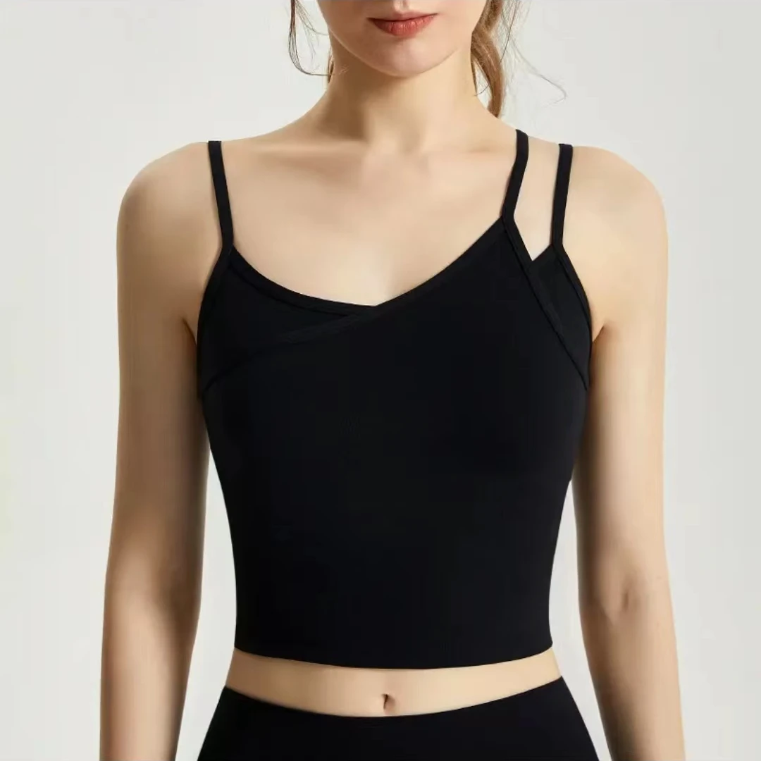 【夏季新款】细肩带一体式运动内衣外穿假2件薄款瑜伽背心