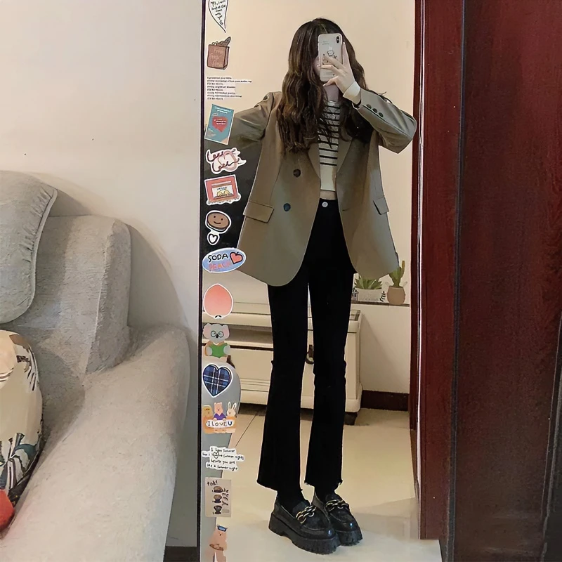 黑色微喇牛仔裤女2024年秋季新款高腰显瘦小个子八分九分喇叭裤子
