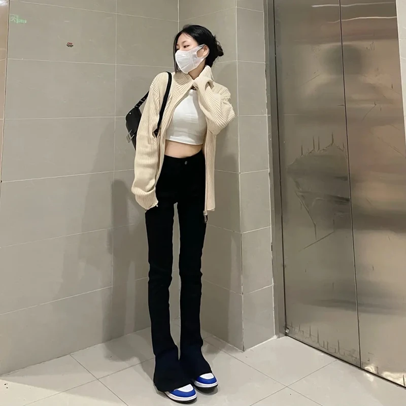 黑色微喇牛仔裤女2024春季新款高腰显瘦直筒小个子喇叭拖地加长裤