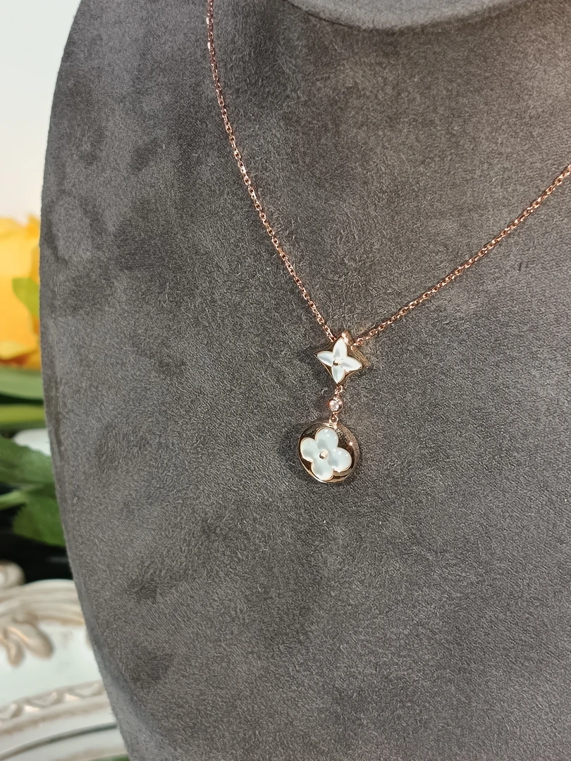 18k金贝母套链配钻石 双花 方圆花 老花 k玫