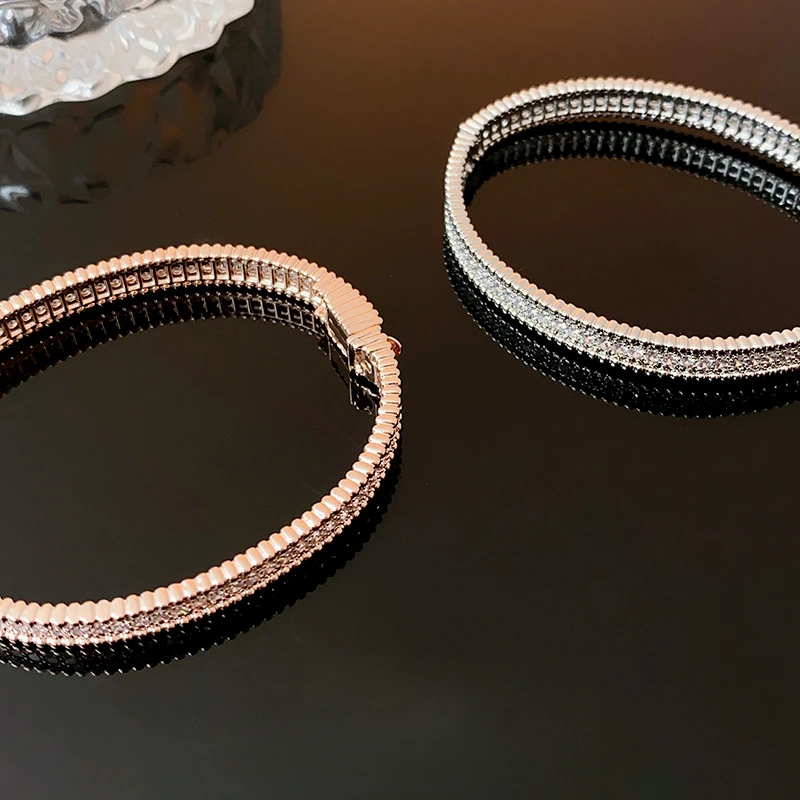 铜合金锦纶手镯 锆石简约冷淡风卡扣手镯 时尚百搭手环 气质轻奢V