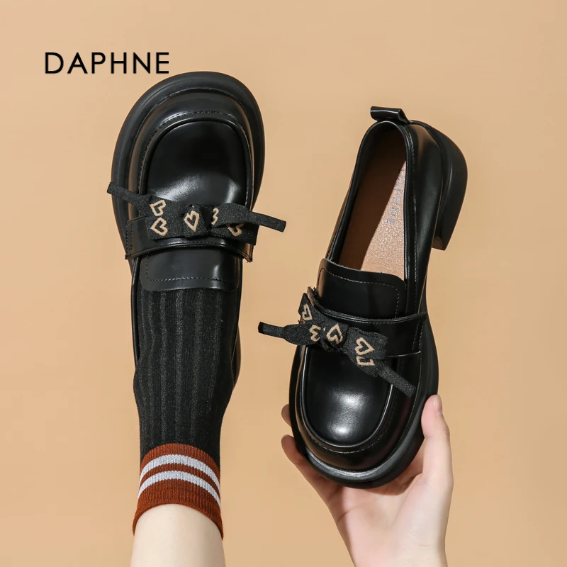 达芙妮圆头乐福鞋女2024春季时尚休闲加绒乐福鞋女款2024新款爆款