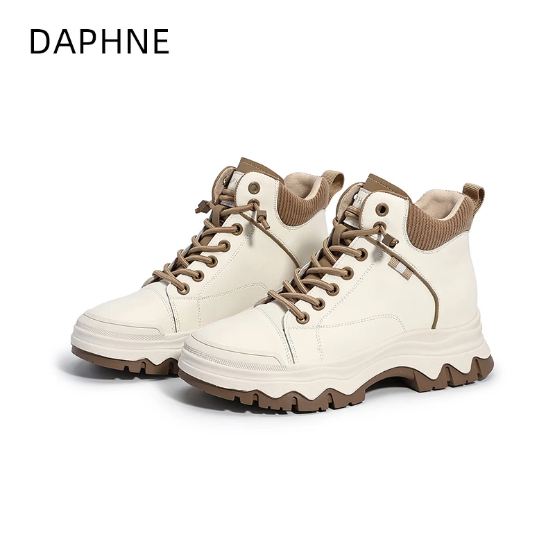 达芙妮厚底高跟短靴女2024秋季新款时尚百搭女靴系带增高潮流靴女