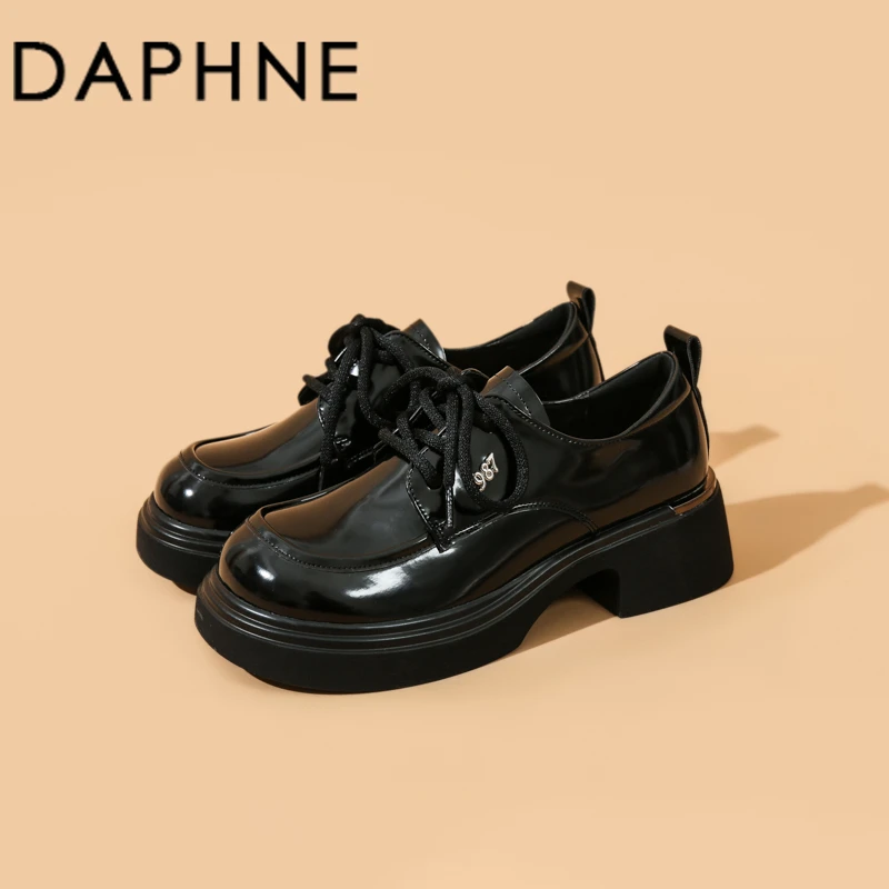 达芙妮圆头乐福鞋女2024春季休闲黑色复古百搭学院风英伦风单鞋女