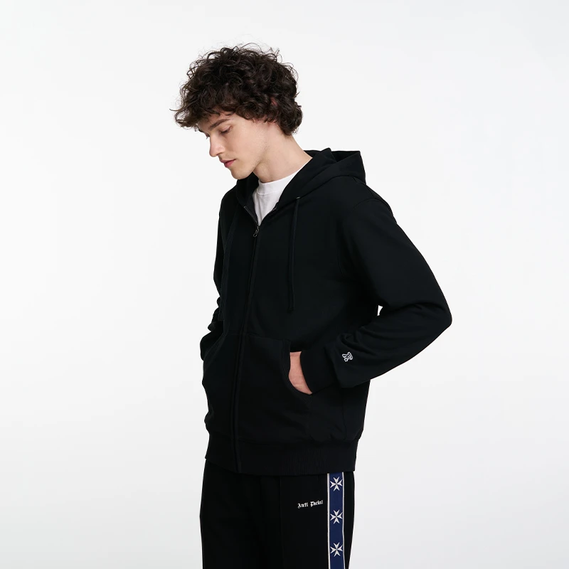 ANTI FACIAL 秋季新款精致运动风格双色绣标拉链连帽衫外套开衫