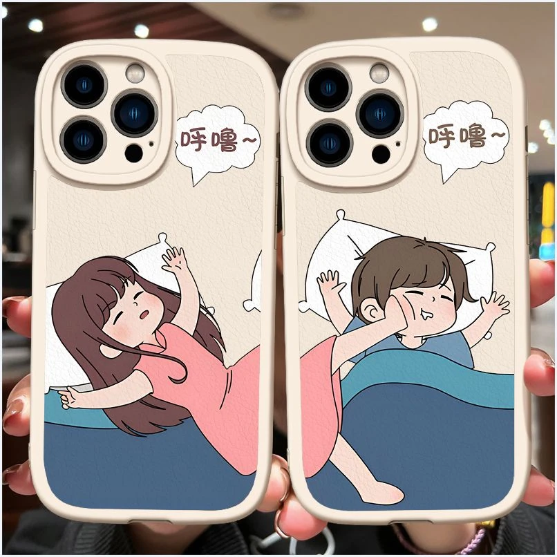 趣味情侣手机壳情侣款一对苹果14plus全包iPhone13小羊皮OPPOvivo