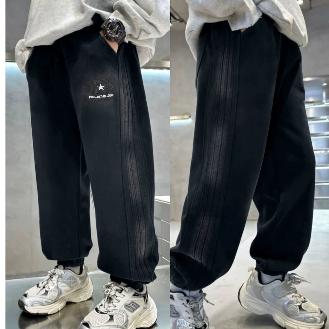 【加绒针织砂洗】24款秋冬休闲宽松运动裤中大童