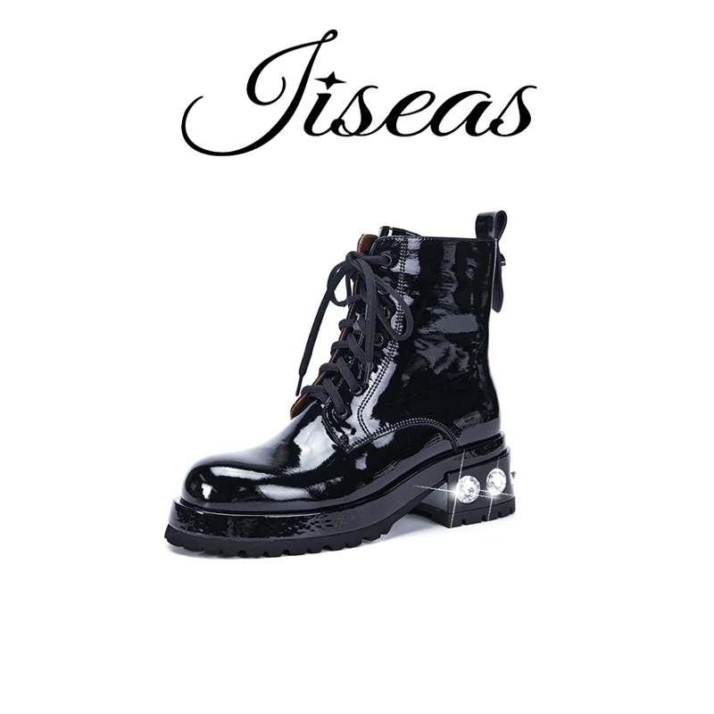 秋冬新款珍珠小短靴气质百搭中筒靴厚底马丁靴14D1024