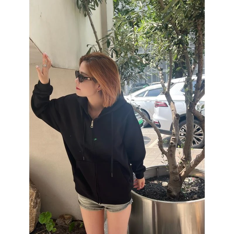 2024新款纯色开衫ins卫衣男女同款春秋休闲百搭情侣宽松连帽外套