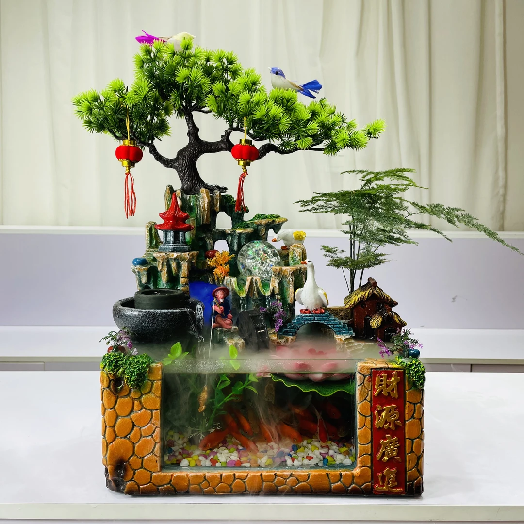 小号款财源广进假山鱼缸流水造景桌面摆件可养鱼客厅开业乔迁送礼
